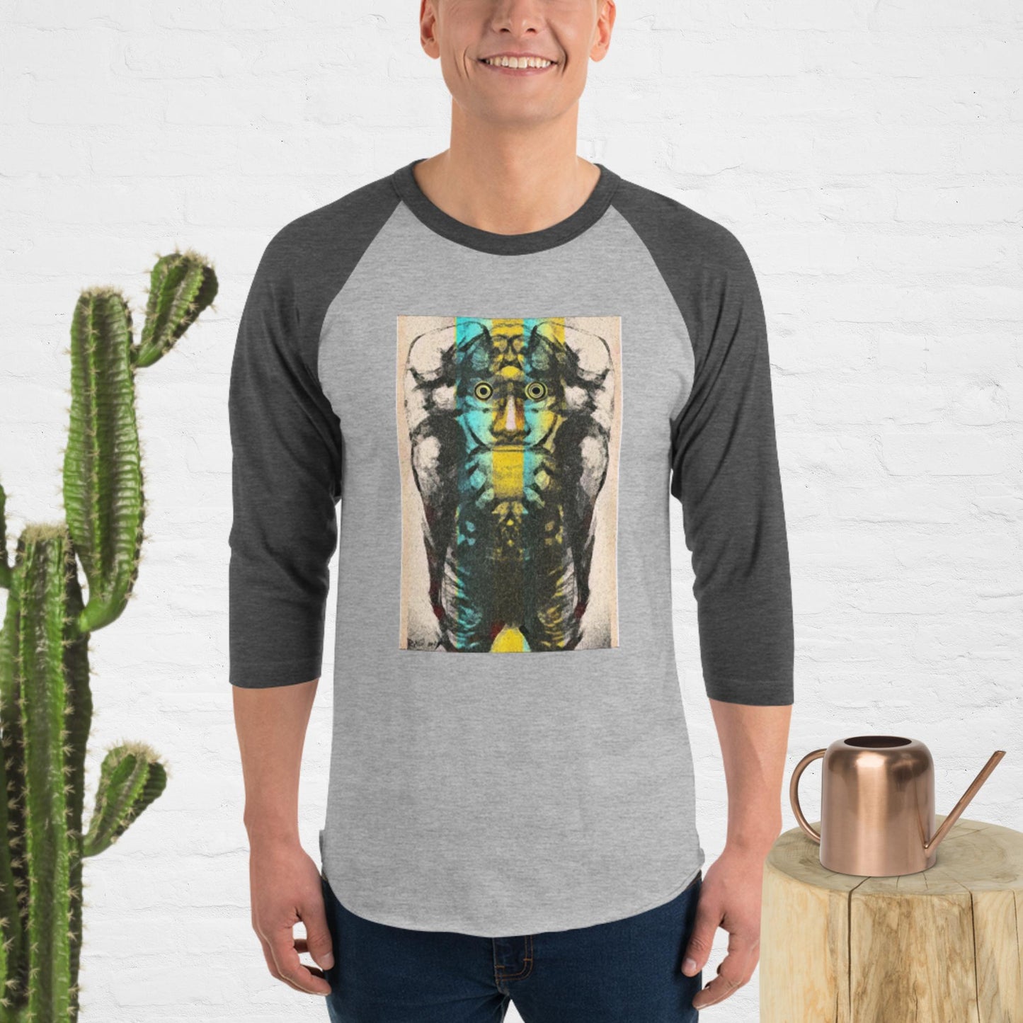 Artistic "no matter" 3/4 sleeve raglan shirt