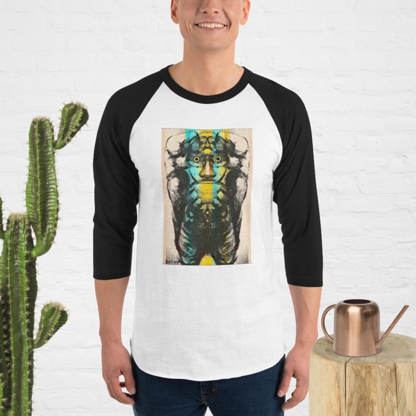 Artistic "no matter" 3/4 sleeve raglan shirt