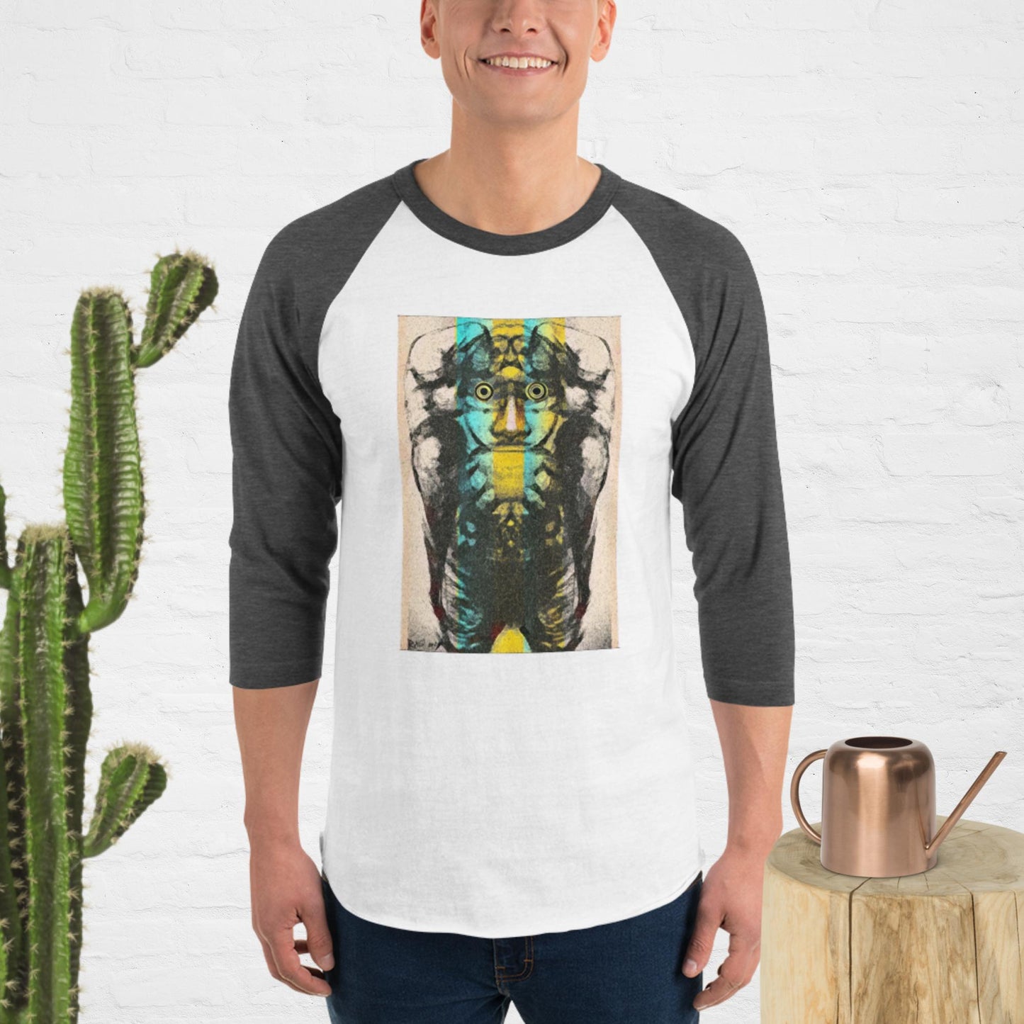 Artistic "no matter" 3/4 sleeve raglan shirt